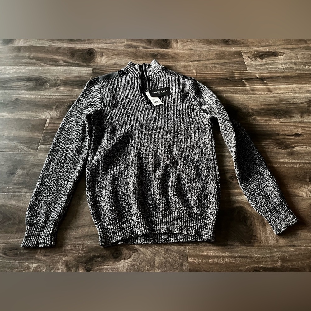 Kenneth Cole New York Quarter Zip Black Tweed-Like Material Size Small